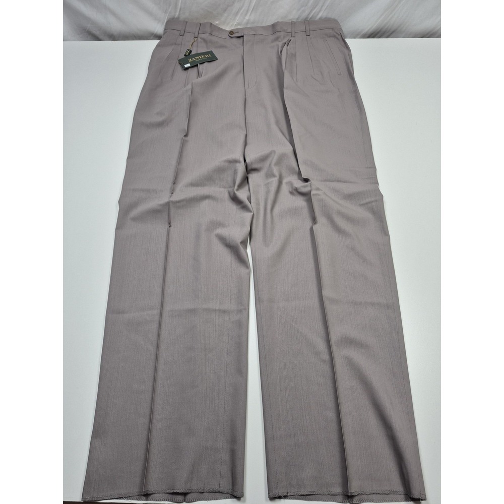 Zanieri Dress Pants Mens 46x37 Gray Wool Super 100 Pleated Unhemmed Italy NWT